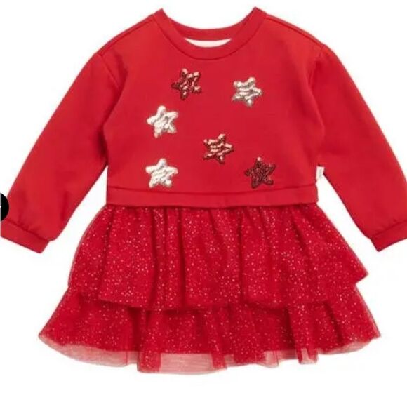 NWT Sammy + Nat Toddler Girls Red Starry Long Sleeve Tutu Dress - Size 18-24M - Picture 1 of 5
